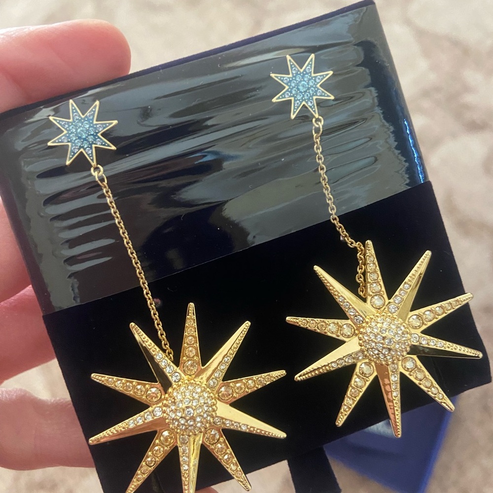 Swarovski Gold and Blue Starburst Earrings